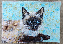 Siamese Cat ACEO Original Acrylic Painting Blue Eyed Cute Kitten Canvas Art Gift