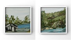 Appalachian Mountain Cabin River Landscape Diptych Smoky Mountains Framed Art 4”