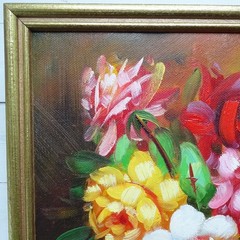 Miniature Floral Still Life Oil Painting PEONIES Signed Marin Framed 10.75×8.75