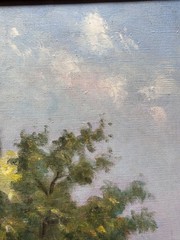 Antique Signed Castaing Oil Painting Animated View Notre Dame de Paris, Framed