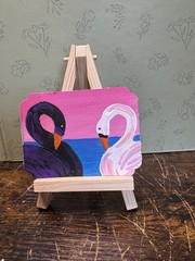 Swan Birds Aceo Original Painting Art Card Signed by Artist Itslindsaylulu Pink