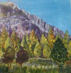 Kathryn Hilton: Original Framed Landscape Painting Yosemite – Granite and Pines