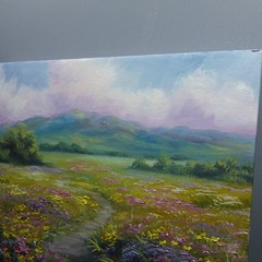 Colorful Wildflower Meadow Landscape Oil Painting Original Wall Art Canvas 10×10