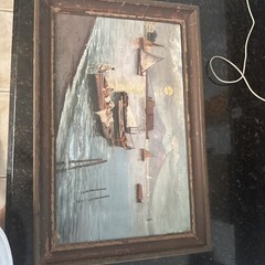 Oil Painting Of Small Boats In Harbor By Christine Shellah ??