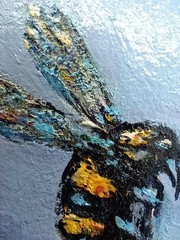 Bumblebee Original Oil Painting 4×6 Framed Signed Bee Blue Flower Impasto Art