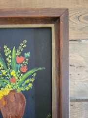 Vintage Original Floral Oil Painting On Wood – Framed 7 x 5 in.