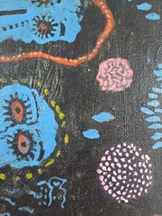 Excellent masterpiece, oil on OLD CANVAS, signed YAYOI KUSAMA