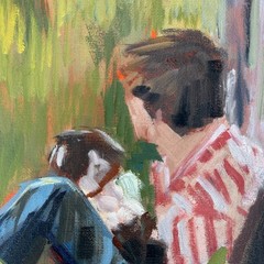 Man with Dog Original Oil Painting Figurative Landscape Contemporary Art OOAK