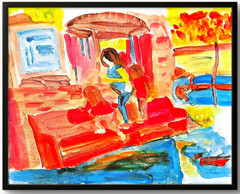 Mom and Kids Expressionism 14X11 Signed Original on Canvas Wall Art