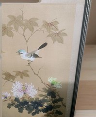 Vintage Japanese Asian silk painting, flowers bird Insects Framed 14 X 20