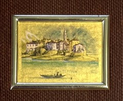 2 MCM Italy Miniature 23kt Oro Folgio Gold Leaf Framed Prints Boat Cityscape Art