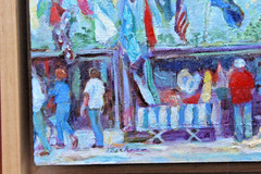 Original Oil Painting Market Flags Impressionism Framed Weatherford Texas Signed