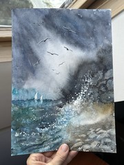 Watercolor Seascape with Sailboats Nautical Ocean Storm Art Relaxing marine art