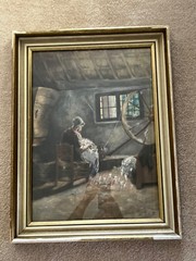 David de la Mar 19th C Dutch Painter (1832-1898) Watercolor – Spinning Wheel