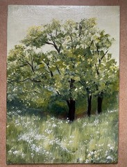 5×7 original acrylic painting on canvas panel, Trees, Fields, Nature, Landscape