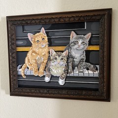 Kittens On The Keys, Cats on Piano, Paint by Number, Vntg. Frame 14” tall by 17”