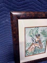 Original Chris Cruz „Baby Giraffe“ Framed Mixed Media Acrylic Watercolor Art