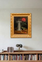 P. Monnet – Mid 20th Century Oil, Still Life with Rose, Jug, and Pipe
