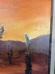 Vintage Original Arizona Desert Joshua Trees Landscape Oil Painting by: Le Fin