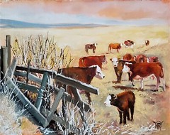 YARY DLUHOS Cow Bull Cattle Animal Western Ranch Farm Original Art Oil Painting