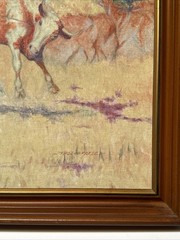 Antique Painting Cowboy Western Wrangler Cow Horse Large 1930’s Landscape Frese