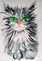 gray Maine coon Kitten cat art painting,pet lover best gift,home design 3×4″