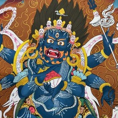 Mahakala Thangka, Mahakala on cotton Canvas, Silk Brocade Mahakala Thanka