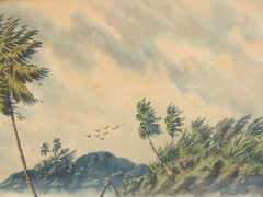 Original Signed Munir Tropical Palm Tree Seascape W/C Painting