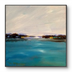 Mary Myers Original Abstract Expressionism 10×10 Calm Blue Seascape Signed