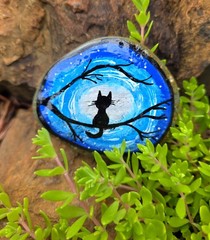 Hand Painted Cat Kindness original Rock paper weight Painting Art Gift