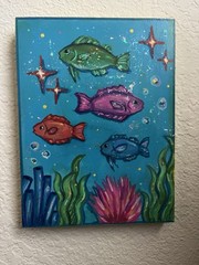 Original Acrylic Hand Painted Fish Wall Decor, Wooden Panel Hanging 6×8