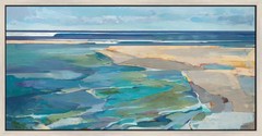 Oversized Panoramic Coastal Ocean Canvas Framed Art Blue Green Seascape 32X62