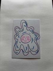 ACEO Art Card Original Mixed Media Paint ATC 2.5″x3.5″ Celestial Face Whimsical