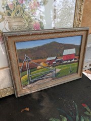 J Donald Prouty Mcm 50s „Farm Landscape Scene“ Oil Painting – Signed And Framed