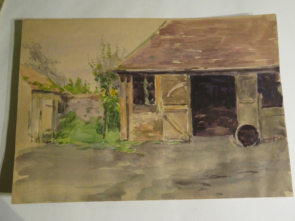 FRENCH SCHOOL 19TH CENTURY DRAWING WATERCOLOR LANDSCAPE COUNTRY FARM BARBIZON…