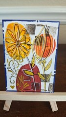 ACEO original art mini card gouache watercolor ink abstract floral collage 4
