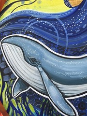 “Whale of a Tale” Framed Original Gouache groovy beachy circle OOAK 15.25”