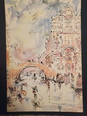 Venice watercolor print by Antonio Lucarda 11.5 x 8 inches circa 1950s