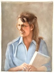 Woman Book Glasses 70s Style Art 24×18 Lady MCM School College Study Homework