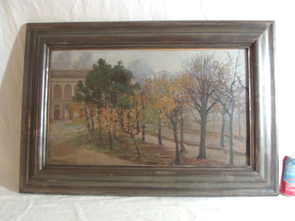Antique 1931 Italian Impressionist Bianchini Fall Landscape O/B Painting