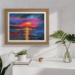 Sunset Ocean Seascape. Original Painting on Canvas. Coastal Art. 11×14″ OOAK