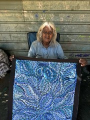 Rosemary Petyarre .Authentic Aboriginal Art. Bush yam flower, Size; 110 X 60cm