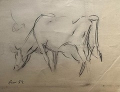 HARRY ROSENGRAVE AUSTRALIAN CRAYON „MILKING COW EATING“ 1952