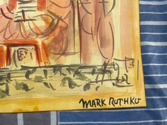 MARK ROTHKO drawing and painting on old paper signed stamped vintage