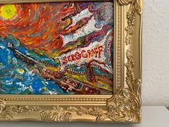 Serg Graff Original “Needleton” Acrylic Ship Painting | Gold Frame | Nautical