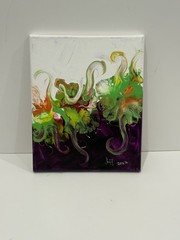 Purple, Green, White – Abstract Acrylic Art – blind artist made – OOAK