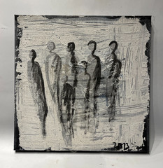 People white silver 40×40 acrylic picture texture monochrome abstract winter orig sign ZM