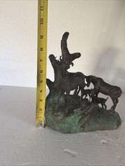 Animal Bronze 19th Century Deer Group By Ronl 1971