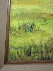 Vintage American folk art painting depicting a fawn in a serene, On Board Singed
