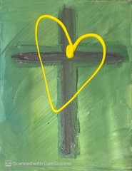 BLESSED#1228A Cross Heart Hope Jesus 14×11 Original Canvas Abstract Art